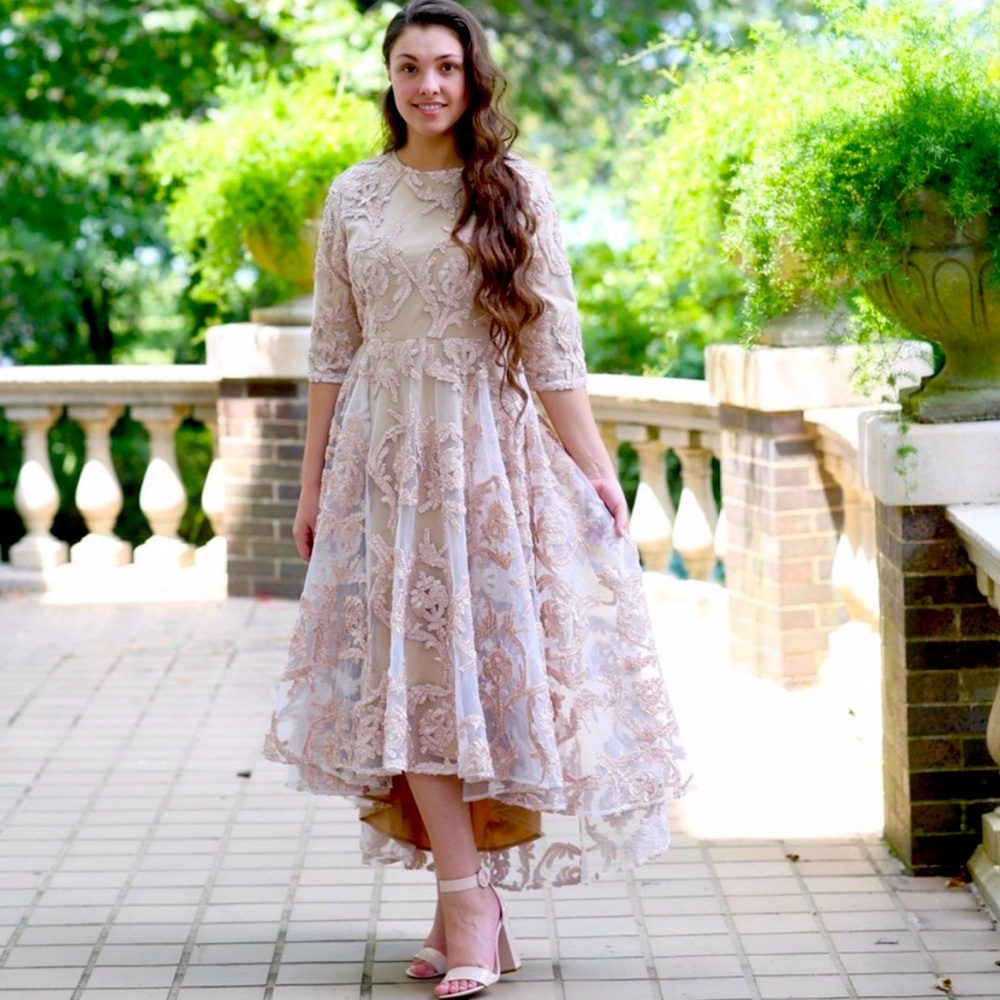 Dainty Jewells Cream and Tan High Low Dress